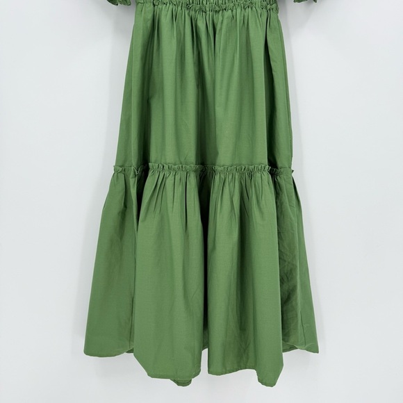 Abercrombie & Fitch Puff Sleeve Smocked Bodice Midi Dress in Green Size S - Picture 10 of 10